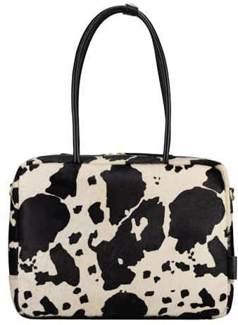 Jost Leder Schultertasche Umhängetasche mit Laptopfach Furry Cow Bowling Bag Business Black mehrfarbig