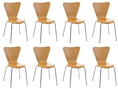 CLP 8X Konferenzstuhl Calisto mit Holzsitz und stabilem Metallgestell I 8X platzsparender Stuhl mit Einer Sitzhöhe von: 45 cm, Farbe:Natura