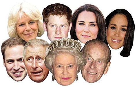 8 Stück Royal Family Queen King Charles III Queen Consort Camilla Phillip Kate William Harry Meghan König Krönungszubehör Prominente Gesichtsmaske Junggesellinnenabschied Kostüm
