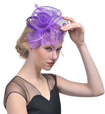 Wedding Fascinator Hat for Women Sinamay Feather Flower Church Tea Party Headdress