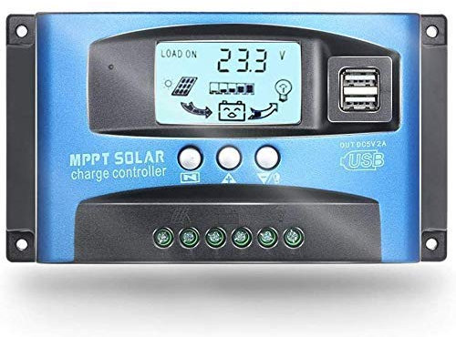 Fuhuihe 12V/24V MTTP Solar Charge Controller Solar Panel Battery Charger Intelligent Regulator with Dual USB Port LCD Display Overcurrent Protection for Home, Industry, Commercial (YCX 40A)