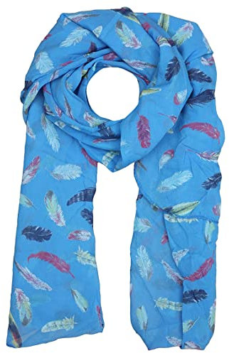 Zwillingsherz Seiden-Tuch Damen mit Feder Muster - Made in Italy - Eleganter Sommer-schal für Frauen - Hochwertiges Seidentuch/Seidenschal - Halstuch und Chiffon-Stola Dezent Stilvoll - Blau