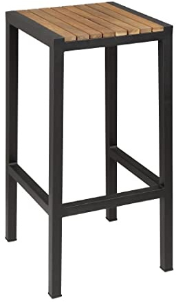 Bolero Acacia Wood & Steel Bar Stools, Pack of 2, Black | Arrives fully assembled to save setup time; pre-oiled tops prevent weather damage to allow instant indoor and outdoor use.