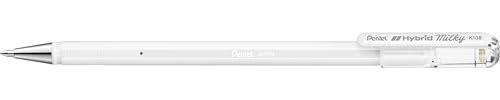 Pentel Hybrid Milky K108-PW Gel-Tintenroller, weiß, Strahlend auf Hellen und farbigen Papieren, Strichstärke 0,8 mm