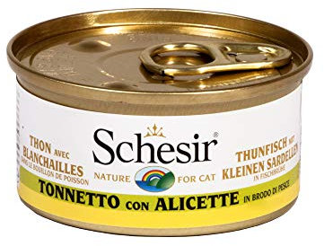 Schesir Cat in Brühe Thunfisch mit Sardellen, Katzenfutter nass in eigener Kochbrühe, 24 Dosen x 70 g, 1 Stück (24er Pack)
