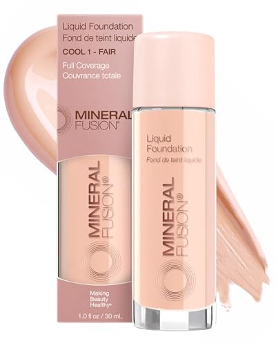 Mineral Fusion Full Coverage Liquid Foundation (Cool 1, Fair) - Lightweight & Hydrating Matte Finish Makeup - With Skin Soothing Green Tea, Lavender - Hypoallergenic, Fragrance-Free - 1 Fl Oz