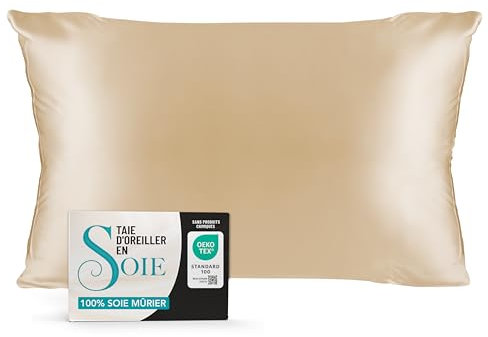 Dreamzie Taie Oreiller 50 x 70 Soie Naturelle 100% Soie Mûrier 19 Mommes Certifiée Oeko-TEX - Bienfaits Cheveux et Peau Anti-Âge - Taupe