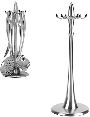 Porta Utensili da Cucina in Acciaio Inox,Porta Mestoli da Cucina con 6 Ganci,Porta Mestoli Girevole,Porta Utensili da Cucina Portamestoli Cucina Moderno,17×17×45 cm