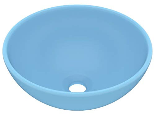 vidaXL Lavabo Rond de Luxe de Salle de Bain Vasque à Poser de Toilette Lave-mains Salle Cosmétique Intérieur Bleu Clair Mat 32,5x14 cm Céramique
