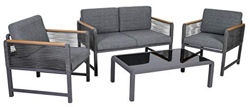 Greemotion Lounge-Set Nevi bestehend aus Bank, Zwei Sesseln und Tisch, 4-teilig, Dunkelgrau