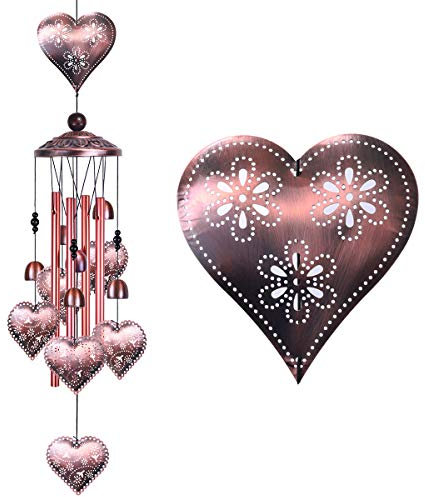 Liebevolles Herz-Windspiel für den Innen- und Außenbereich, mit 4 Aluminiumrohren, 6 Glocken, 7 Herzen, mobil, romantischer Windfänger, herzförmige Windspiele für Zuhause, Festival, Gartendekoration