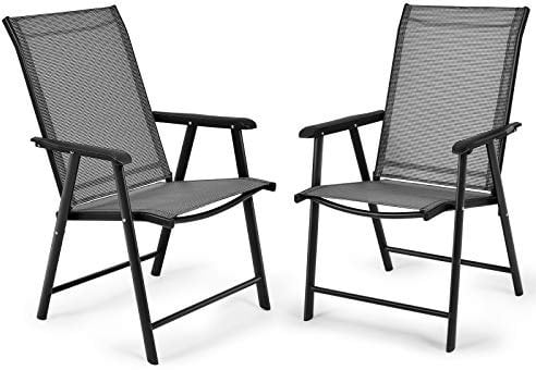 GIANTEX 2er Set Klappstuhl, Hochlehner Gartenstuhl klappbar, Balkonstuhl Terrassenstuhl aus Metall, Garten Essstuhl mit Armlehnen & Rückenlehne, Campingstuhl wetterfest, bis 110 kg belastbar, Schwarz