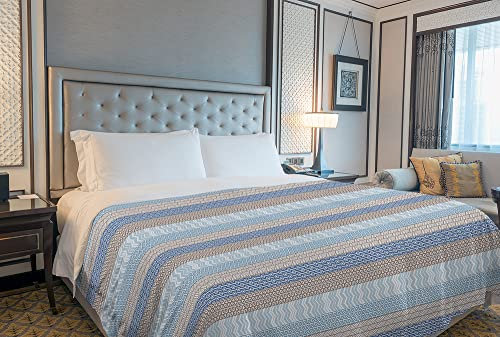 IlGruppone Copriletto Estivo Made in Italy 100% Cotone Coperta Leggera Piquet Singolo Matrimoniale Piazza e Mezza - Azteco Azzurro - 1 Piazza e Mezza