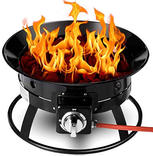 Chimenea de gas para exteriores, calentador portátil de propano de 58.000 BTU con manguera, rocas de lava y base de mano, cuenco de barbacoa de 48 cm de diámetro para jardín, camping