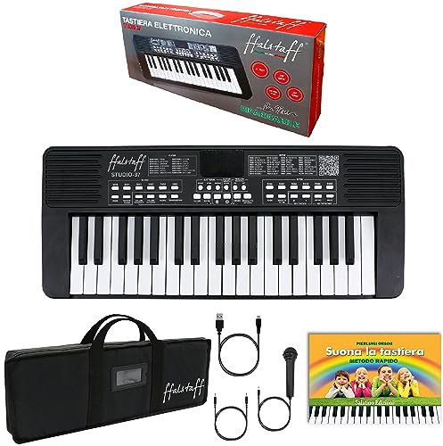 ffalstaff STUDIO-37 Tastiera Elettronica Ricaricabile 37 Tasti per uso Scolastico - Borsa con Imbottitura di 5 mm con Tracolla e E-book Suona la Tastiera
