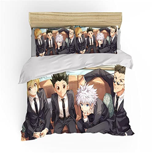 Hisoka Hunter Bettwäsche-Set, Bettbezug und Kissenbezug, Mikrofaser, 3D-Digitaldruck, dreiteiliges Bettwäscheset,ab-22,Double:79x79/200*200cm