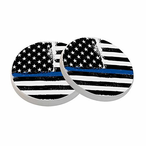 oFloral Blaue schwarze Flagge Untersetzer für Getränke saugfähig 2er Set Streifen Sterne patriotische Kritzelei Einweihungsgeschenke neues Zuhause für Tischschutz, 10,2 cm