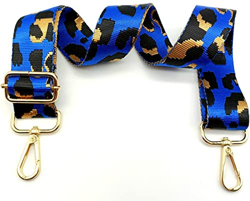 Verstellbarer Schultergurt Tasche Blau Leopardenmuster, Taschengurte zum Wechseln, Taschengurt Breit mit Karabiner Gold, Schulterriemen für Damen Schultertaschen Moderne Handtasche, 3.8cm, 13