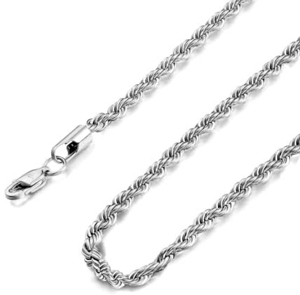 Diamday 4MM Mens Twist Rope Chain Necklace Gold Chain Silver Chain Black Chain for Men Boys Women, Stainless Steel 18K Gold Plated Men Chain 1