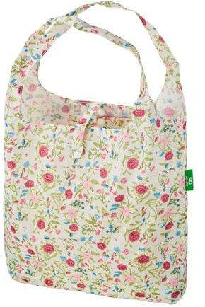 ECO CHIC Lightweight Foldable Reusable Shopping Bag Water Resistant Tote Bag (Floral Beige)