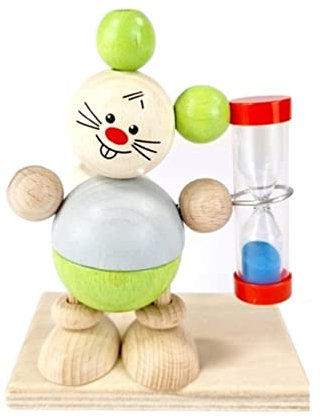 Hess Holzspielzeug 14597 - Zahnputzuhr aus Holz inkl. Sanduhr mit farbigem Sand, Motiv Mäuschen, handgefertigt, für Kinder zur Pflege der Zähne