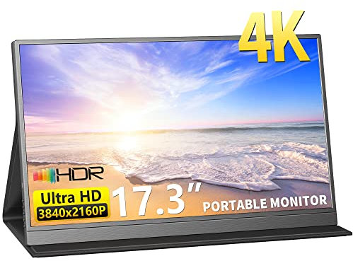 MAGICRAVEN 4K Portable Monitor, 17.3 3840x2160 IPS Laptop Screen, 1500:1 400 Nits USB C HDMI Computer Gaming Display with Speakers & Smart Cover, Portable Monitor for PC Phone PS4/5 Xbox Switch