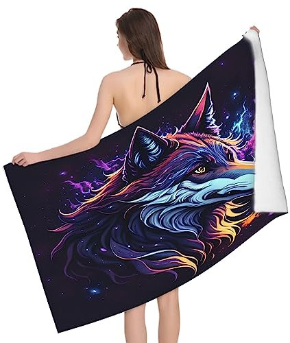 Große Strandtücher Wölfen Badetuch Wasseraufnahme Extra Microfiber, 3D Sternenhimmel Strandtuch Schnell Trocknend Mikrofaser Kinder Erwachsene (100x200 cm)