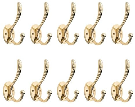 SARIHOSY Lot de 10 crochets de décoration de Noël, crochets muraux dorés en laiton antique, porte-manteau doré à coller sur la salle de bain, crochet doré pour mur,