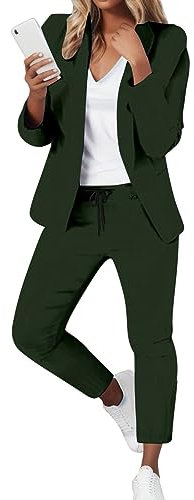 LCpddajlspig Outfit Damen, Karo Mode Sportlich Zweiteiler Elegant 2 Teilig Festlich Anzugjacke Business Rave Business Outfit Hosenanzug Slimfit Einfarbig Mantel Anzug Blazer