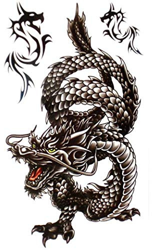5 Bilder Wasserdicht Ungiftig Temporäre Tätowierung Stickers Cool Und Wasserdichte Schwarzen Drachen Temp -Tattoos Für Männer