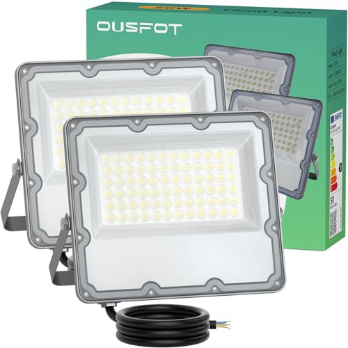 OUSFOT LED Strahler Außen [2 Stück] IP66 50W Wasserdichter Außenstrahler 5000LM 6500K LED-Flutlicht, superhelles, Kaltweiß Sicherheitslicht für Garage Hof Garten Innenhof