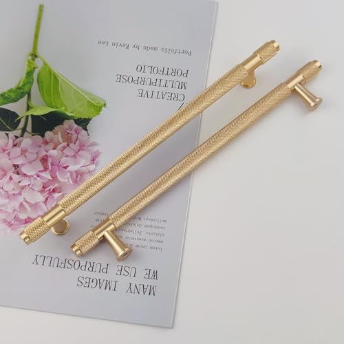 Pexintek 10 Tiradores Oro Rosa Largos para Armario Distancia 192mm | Manijas Modernas para Muebles Cómodas y Cajones de Cocina Dormitorio y Despacho, Pomos sin huellas, Incluye Tornillos