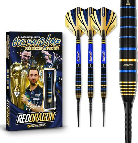 RED DRAGON Luke Humphries TX4 Avenger World Champion Edition Premium Tungsten 22G Steeldart-Set mit Flights und Schäften (Stems)