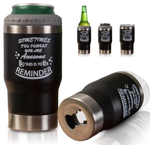 Enfriador de Latas 4 en 1 para Hombre - Regalo Perfecto para Amantes de la Cerveza y el Café - Aislante de acero inoxidable para latas/botellas (Negro)