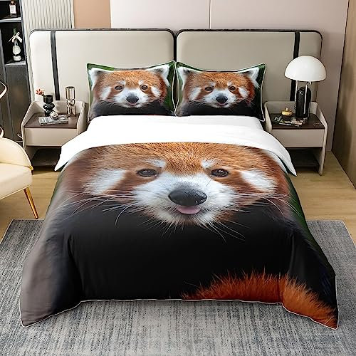 Loussiesd Rot Panda 100% Baumwolle Bettwäsche Set Niedlich Panda Bettwäsche-Set Room Decor, Weich Wild Tier Jungle Wildlife Style Braun Grün Dekorative Bettwäsche-Set 135x200cm
