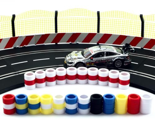 Overdrive-Racing Reifenstapel für Carrera 124 132-10er Set - Viele Farben - Slotcar Reifen Kurven Geraden Deko Boxengasse, Reifenstapel:Blau-Weiß-Blau (10x)