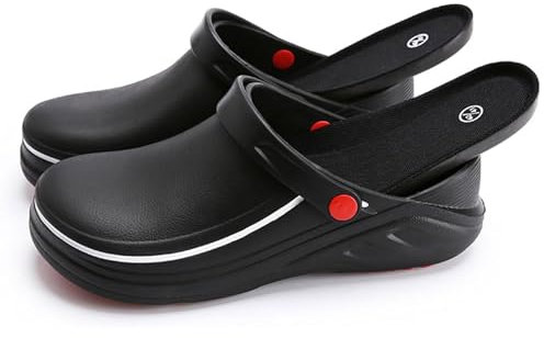EXECAB Ölbeständige Kochschuhe, Clogs für Damen und Herren, rutschfeste Küchenschuhe, Garten-Sicherheits-Arbeitsschuhe mit bequemer Sport-Einlegesohle,Schwarz,42