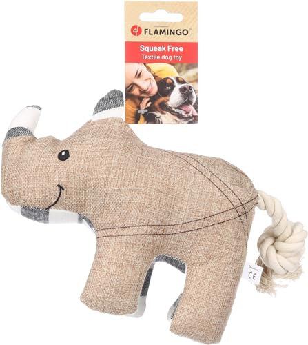 Flamingo Spielzeug Wigri Nashorn mit Seil Beige – Geräuschlos für Ruhiges Spielen, Ideal für Hunde!