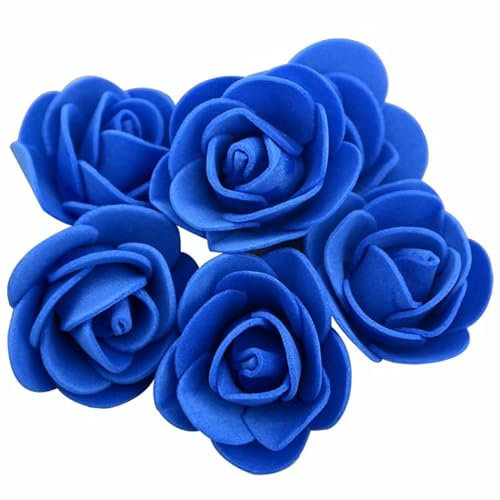 Wisafory Lot de 100 mini têtes de roses artificielles en mousse - Pour mariage, bouquet de mariée, fête, décoration de maison, bricolage, Saint-Valentin, bleu foncé