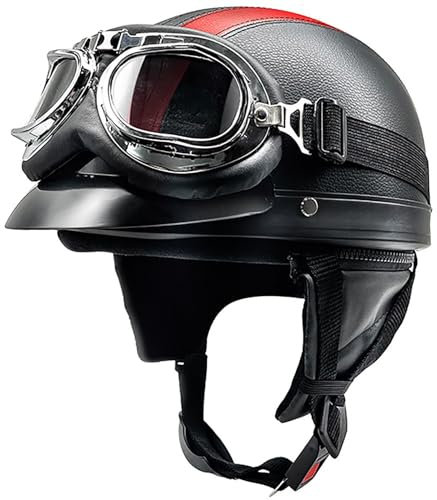 Casque Moto Jet Casque Scooter, Vintage Casques Bols Demi avec Lunettes, Rétro Demi Casque Moto pour Adultes Homme Et Femme, Casques Vintage À Face Ouverte Approuvé Dot/ECE 2,55-60CM