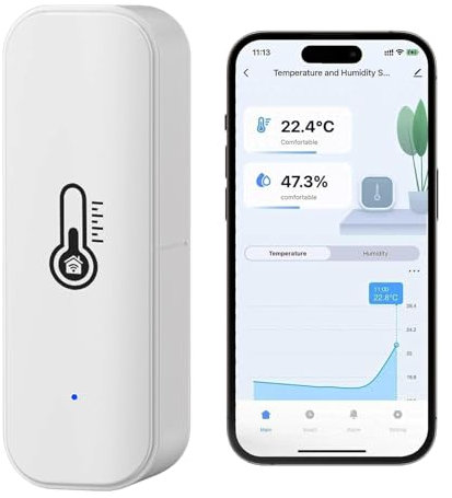 Termometro Igrumetro Smart,Sensore di temperatura e umidità interno con doppia modalità WiFi e Bluetooth,Monitor di temperatura ambiente con app,Archiviazione dati per casa,serra,garage e cantina.1PCS