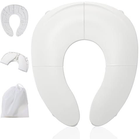 Funbliss Faltbarer Reise-Töpfchensitz für Kleinkinder, Töpfchentraining-Essentials für Jungen und Mädchen, tragbarer WC-Trainingssitz mit rutschfesten Saugnäpfen, Reisetasche,Weiß