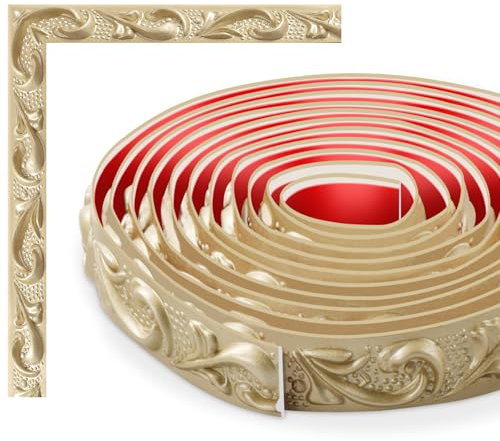 TECDW Bandes décoratives murales flexibles, bandes décoratives murales autocollantes, DIY moulure encadrement, pour armoires, bords de murs, décoration de la maison (Champagne Or, 3 mètres)