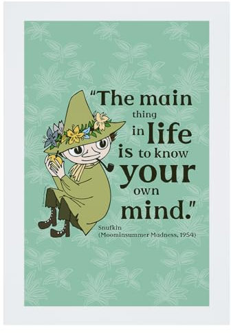 Moomin Poster, Wandkunst, englische Aufschrift Know Your Own Mind Moominsummer Madness Snufkin, A3