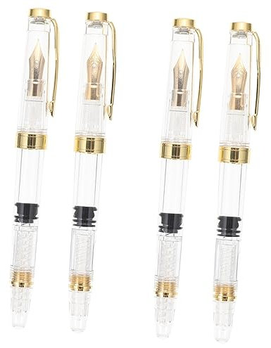 NUOBESTY Training Pens 2sets Pen No Point See Refillable Auto Fountain Journal Fountain Calligraphy Gel Square Transparent Signature Clear Piston Vacuum Supplies Abs Golden 2pcs*2