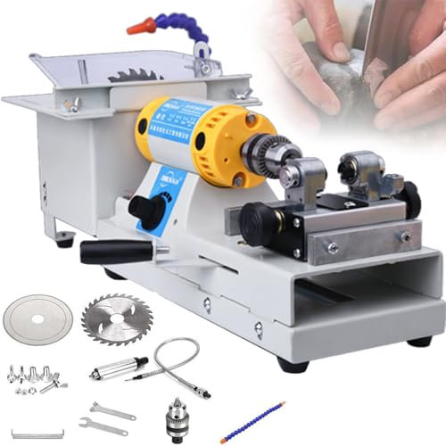 RETRIN 750 W Drehbank Mit Spindelzylinder-Markierungsmaschine Holzsägemaschine Holzschneidewerkzeug Edelsteinsägeschnitt Mit Polierzubehör zum Schleifen,Polieren,Bohren