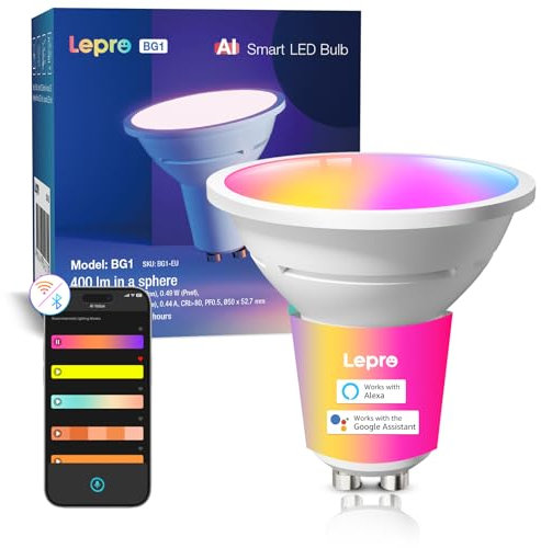 Lepro BG1 Smarte AI GU10 LED Lampe - RGBCW Farbwechsel & Dimmbar, Musik-Sync, Sprachsteuerung WLAN Alexa Glühbirne, Kompatibel mit Alexa & Google Assistant