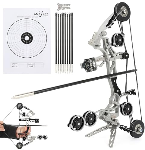 SHARROW Compoundbogen und Pfeile Set, Bogen mit 8 Pfeilen, Zielscheibe und Ständer für Erwachsene Bogenschießen Indoor & Outdoor (Schwarz)