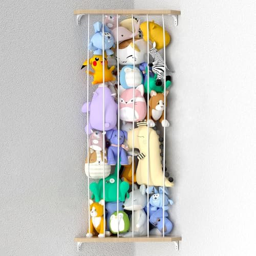 Kensbro Stofftier Aufbewahrungs Organizer,Ausgestopftes Tier Lagerung Holz Ecke Plüschtier Halter,Length Adjustable Hanging Stuff Aufbewahrungsregal,für Schlafzimmer,Kid's Room Nursery Play Room