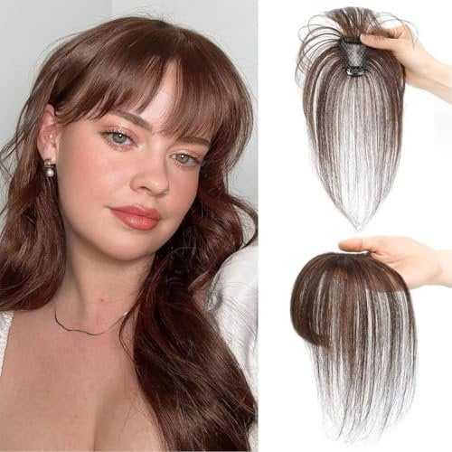 Pony Haarteil, Clip in Pony, Haarteil Echthaar Clip in Bangs mit Klammer Haartopper Echthaar Fringe Bangs für Frauen Pony Extension Echthaar für Damen